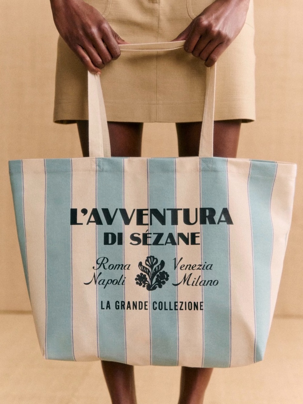 Sézane Striped Canvas Tote in Blue and Cream